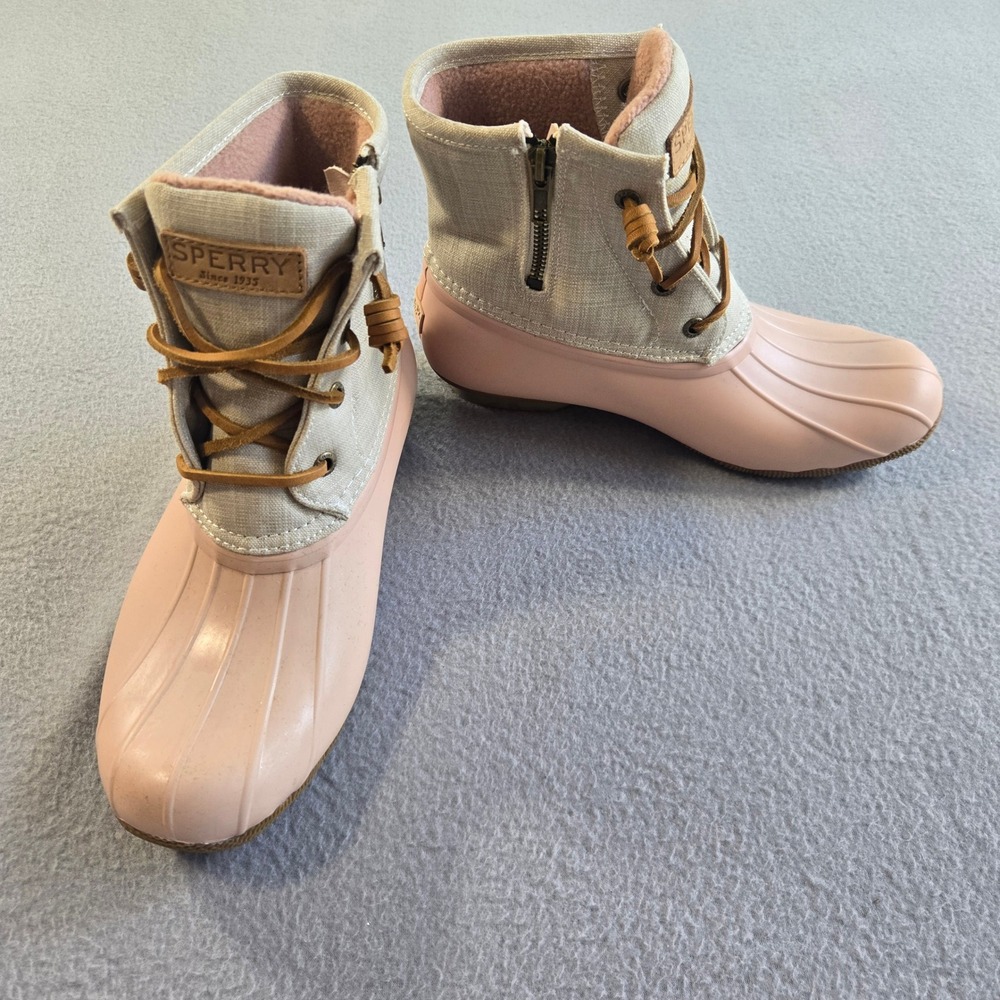 Sperry Saltwater Duck Boot Women 7 Pink Waterproof Fleece Lined STS80410